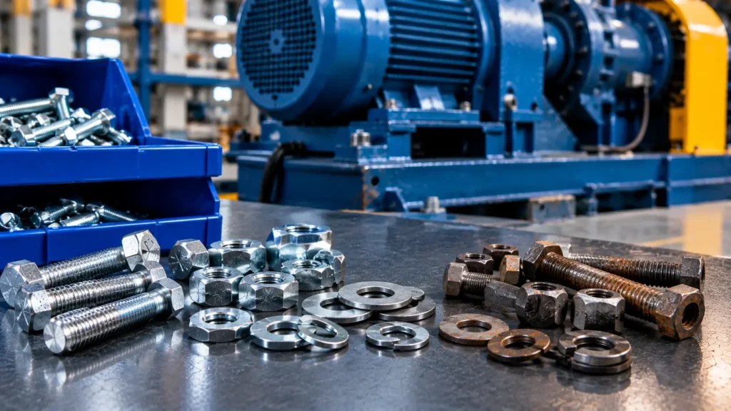 Substituição de elementos de fixação em equipamentos industriais